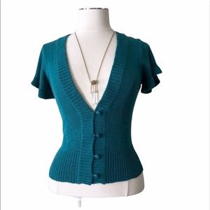 ANTHROPOLOGIE /TULLE  Flutter Sleeve Knit Cardigan